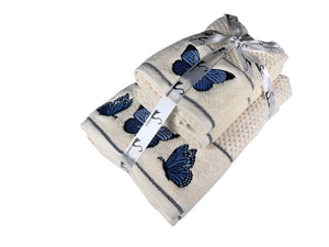 4 Piece Embroidery Towel Set - Butterfly Motif (Style 11)