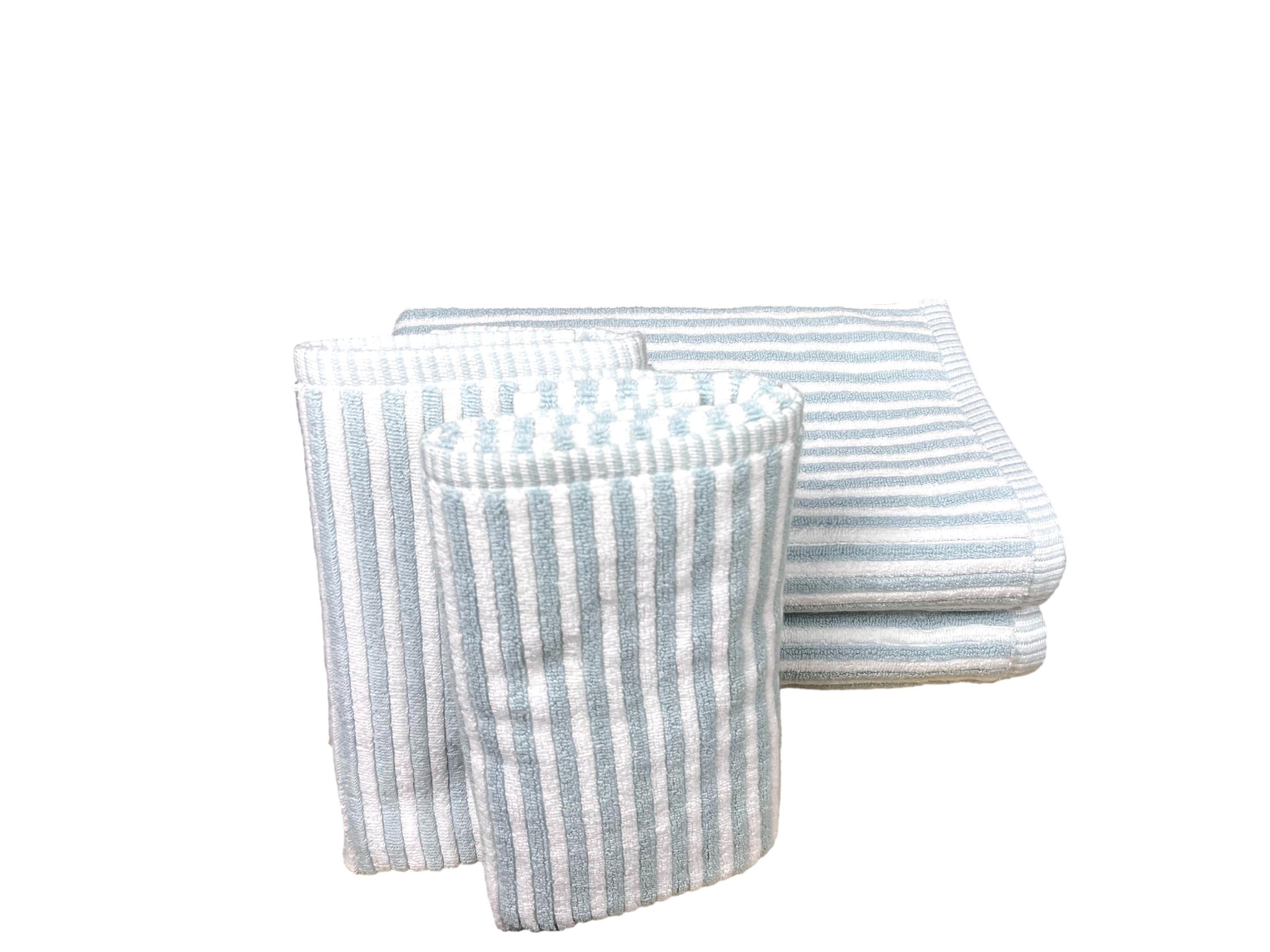 Ribbed Terry Stripe 4 Piece Towel Set (Aqua)