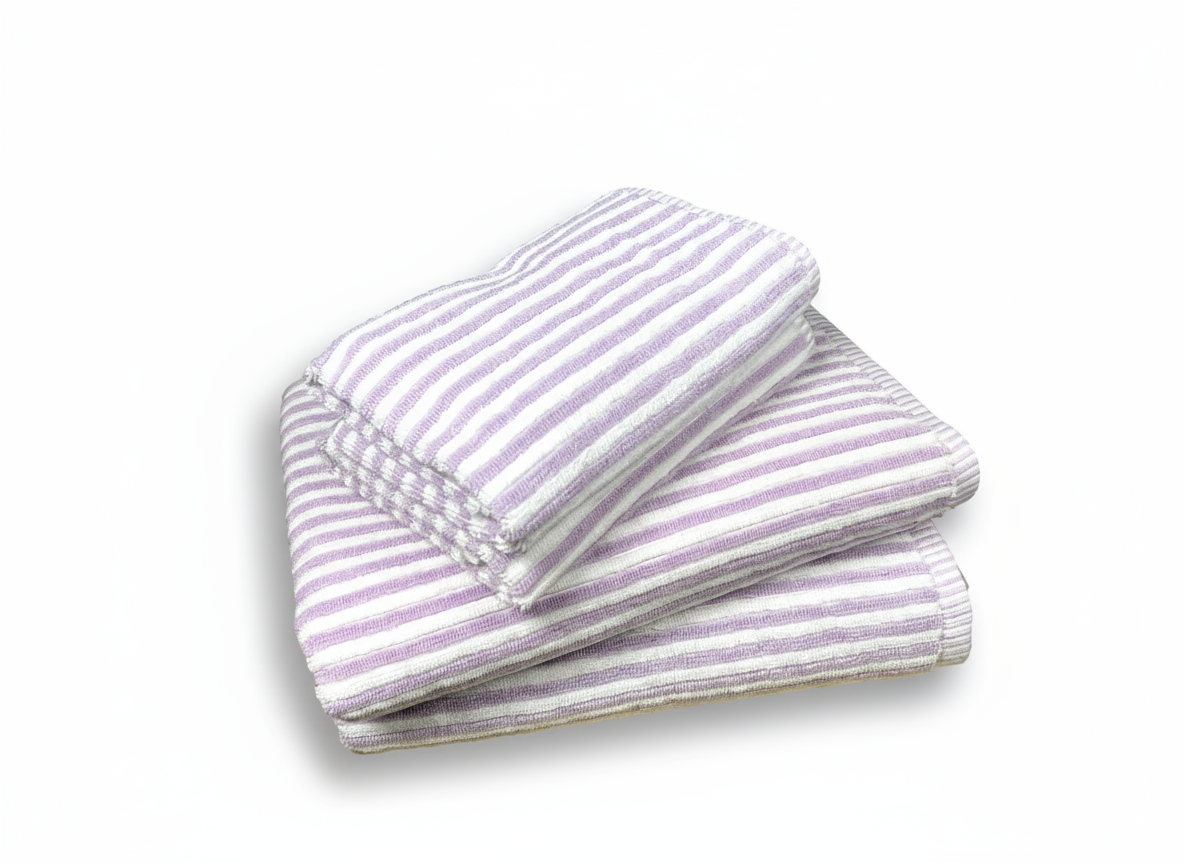 Ribbed Terry Stripe 4 Piece Towel Set (Lilac)