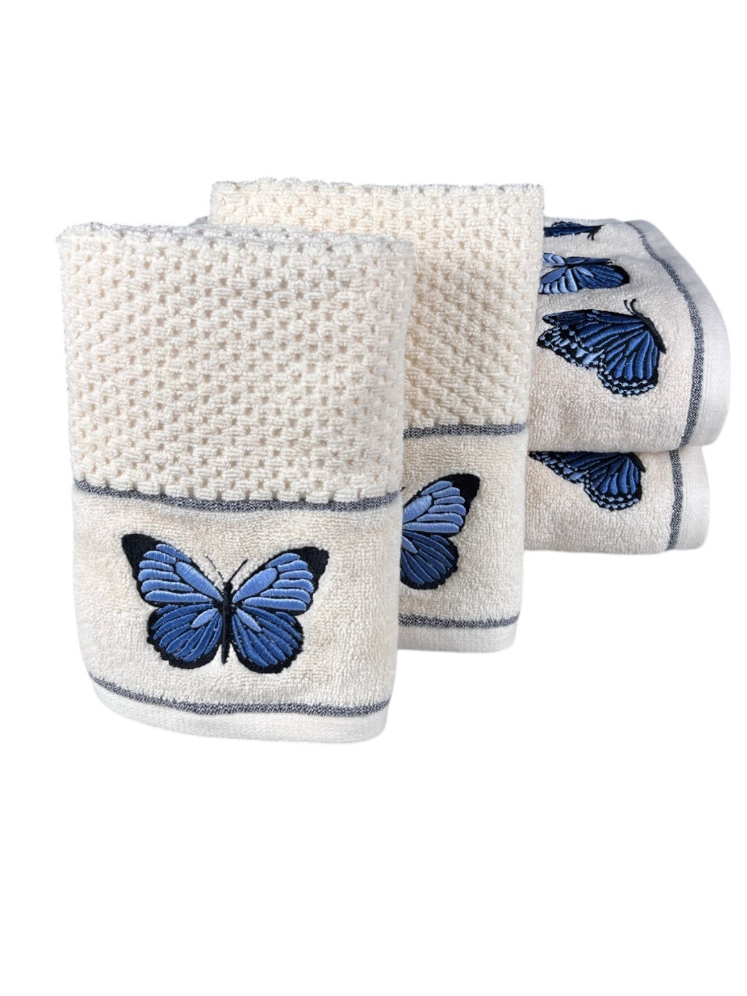 4 Piece Embroidery Towel Set - Butterfly Motif (Style 11)