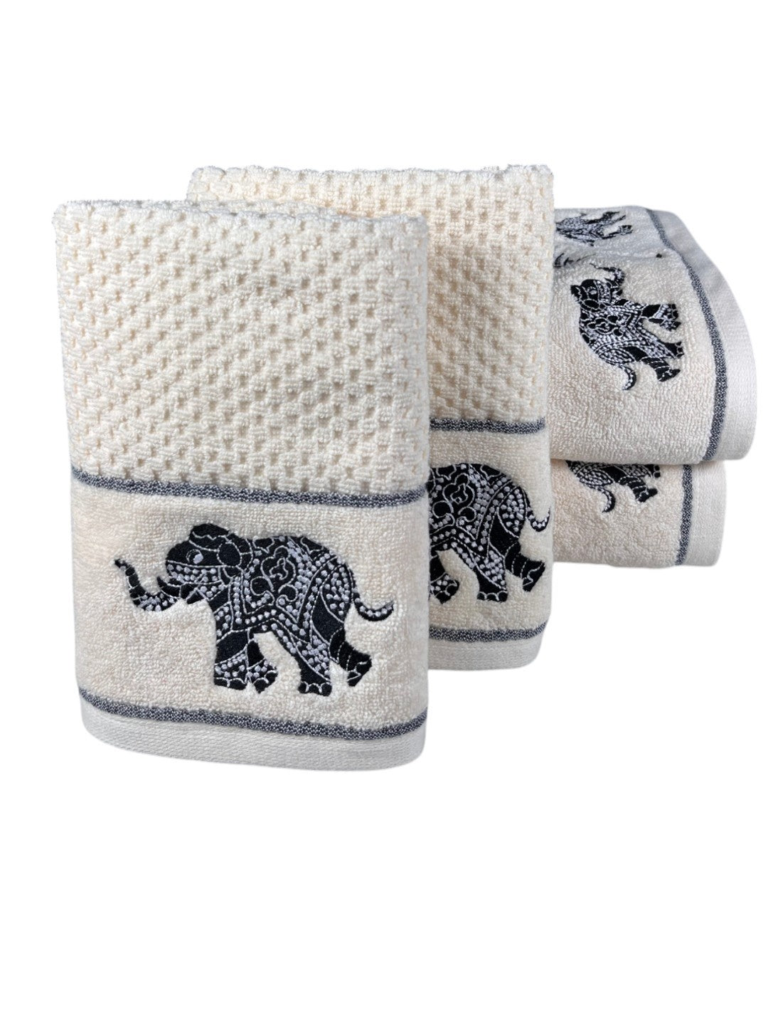 4 Piece Embroidery Towel Set - Elephant Motif (Style 16)