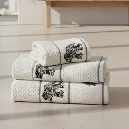 4 Piece Embroidery Towel Set - Elephant Motif (Style 16)