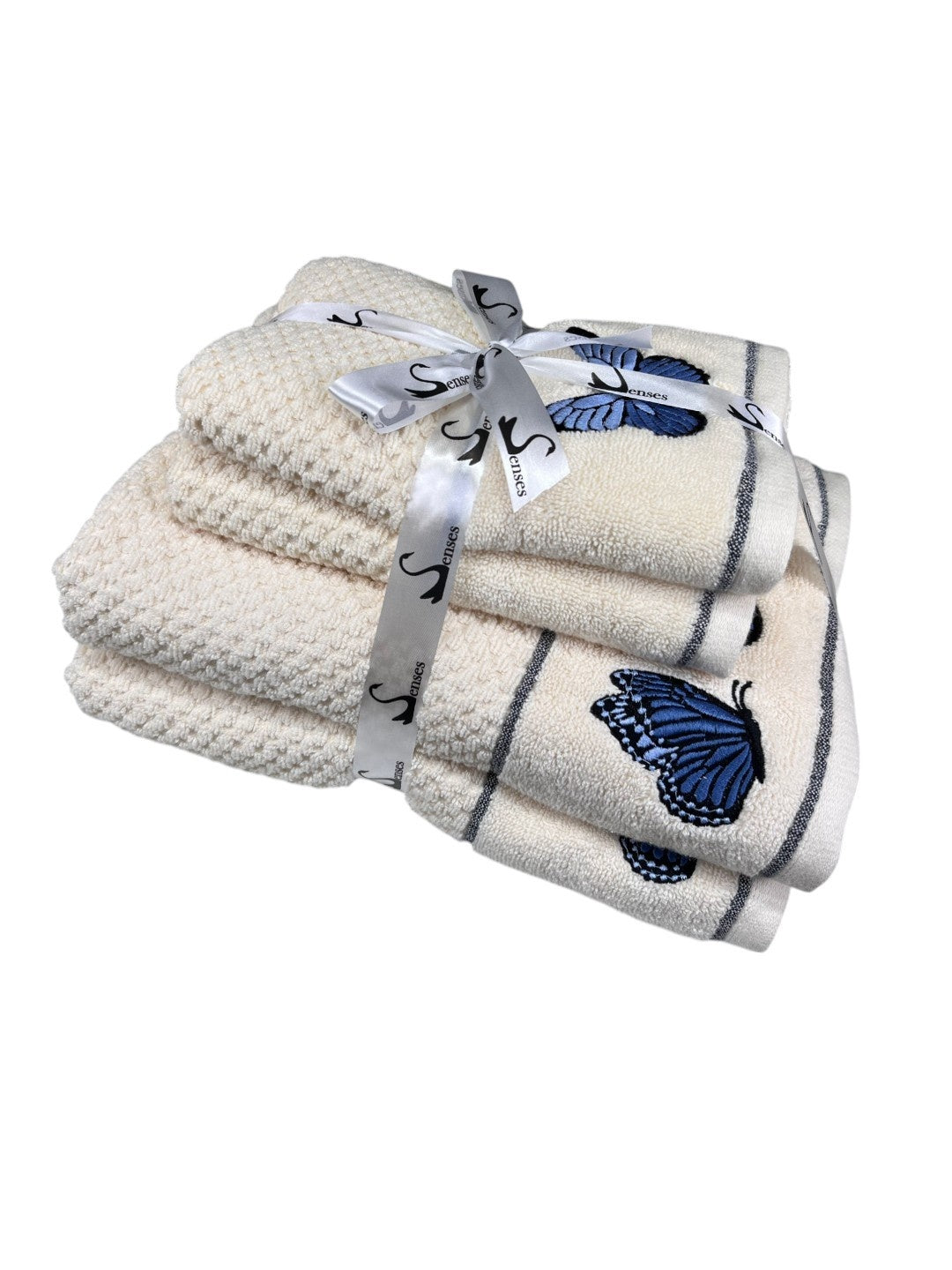 4 Piece Embroidery Towel Set - Butterfly Motif (Style 11)