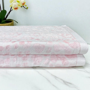 Pink Jacquard Bath Towel Set – 500 GSM (Pack of 2)