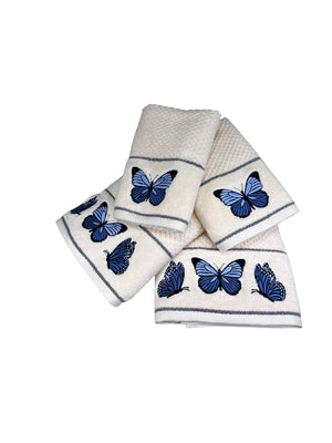 4 Piece Embroidery Towel Set - Butterfly Motif (Style 11)