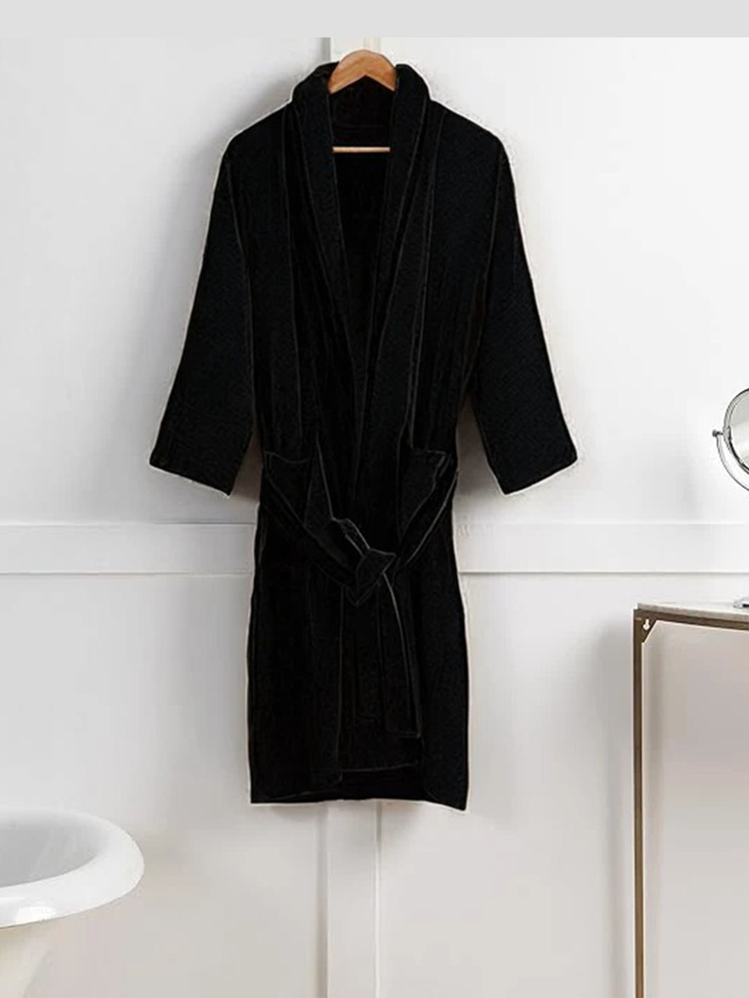 Plush Terry Cotton Unisex Bath Robe (Black)