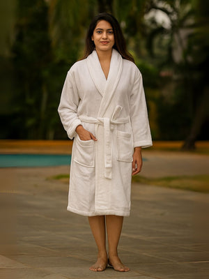 Plush Soft Unisex Terry Cotton Bathrobe (White)