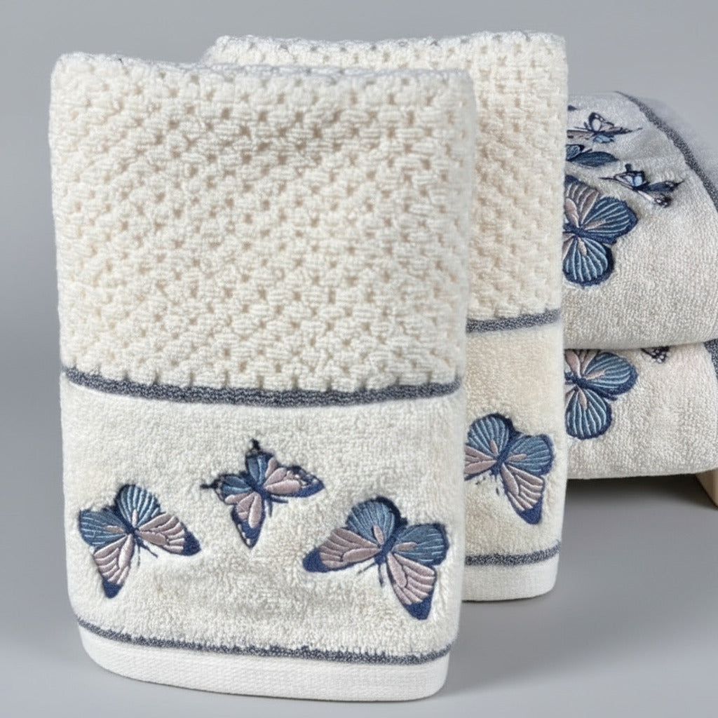 4 Piece Embroidery Towel Set - Butterfly Motif (Style 12)