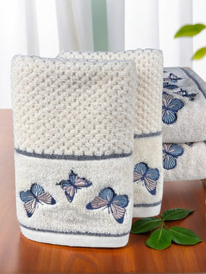 4 Piece Embroidery Towel Set - Butterfly Motif (Style 12)