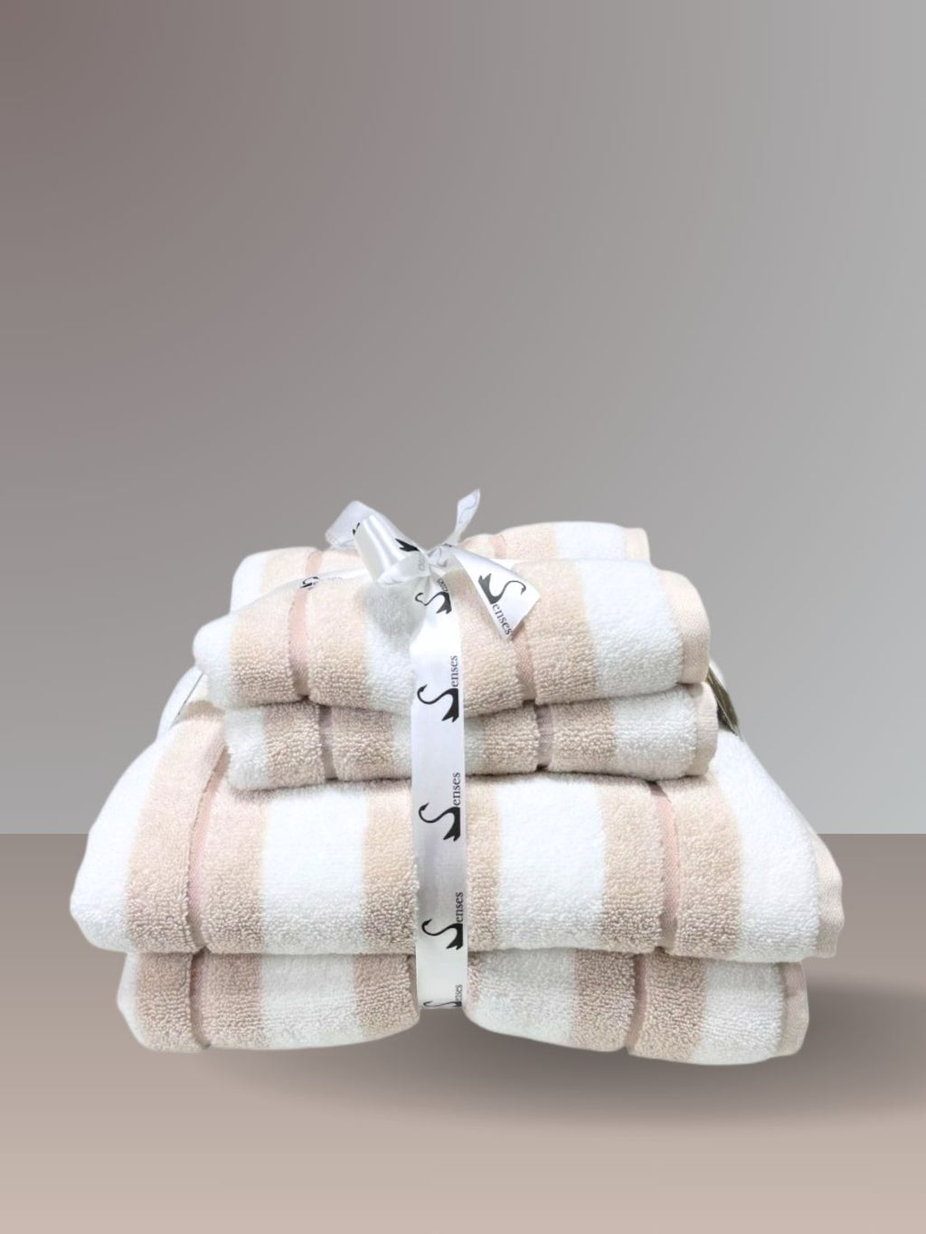 500 GSM 4 Piece Yarn Dyed Zero Twist Towels Set - Stripes  (Wheat)