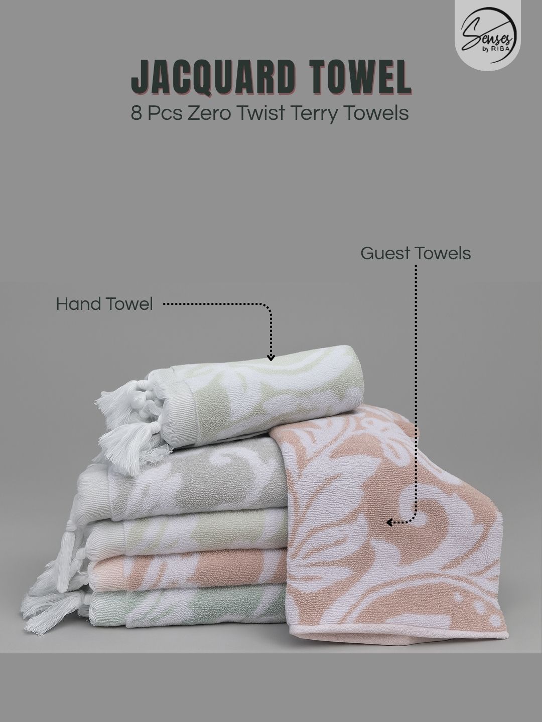 Floral Jacquard Guest & Hand Towel Set (Pack of 8)