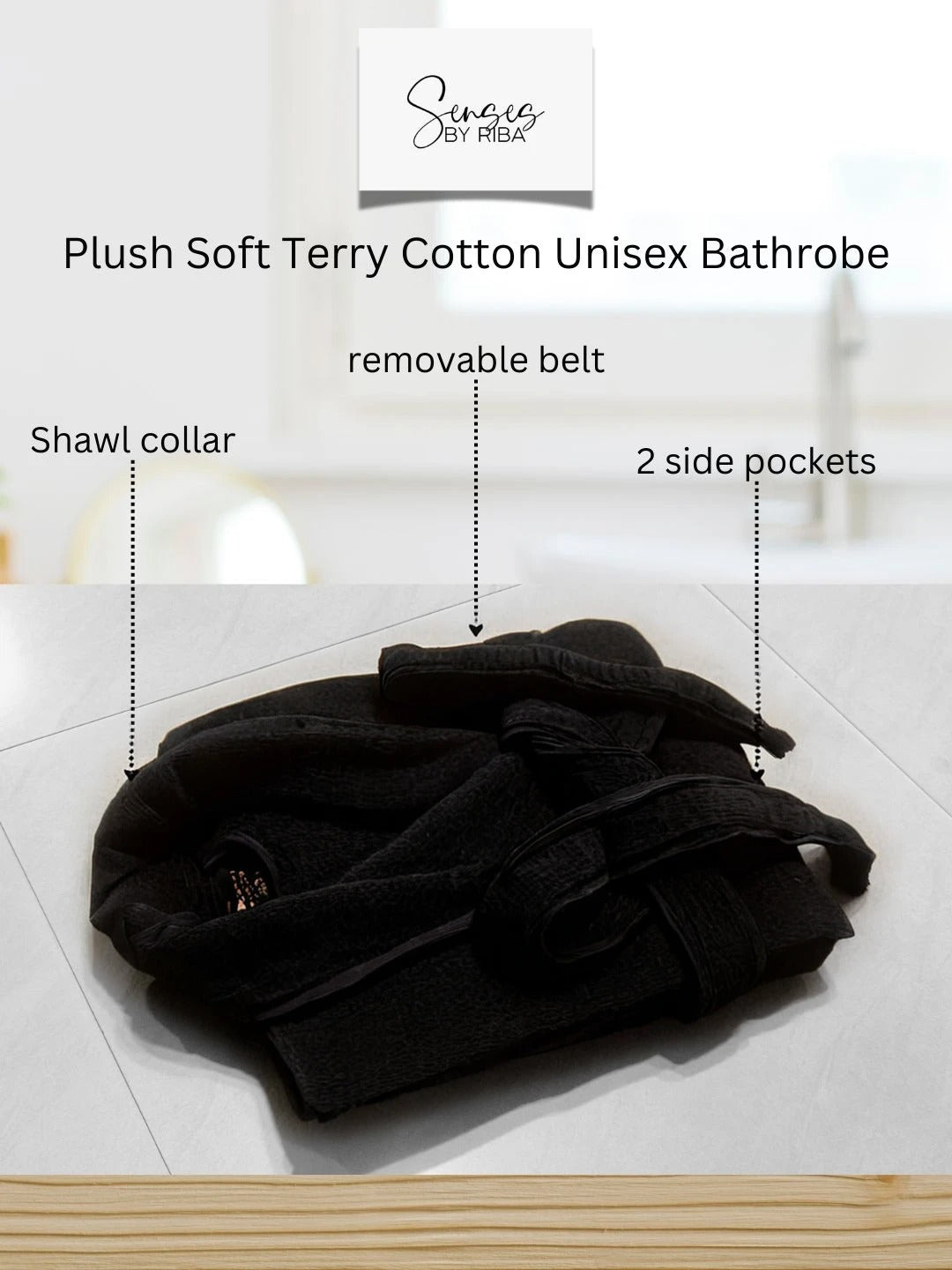 Plush Terry Cotton Unisex Bath Robe (Black)