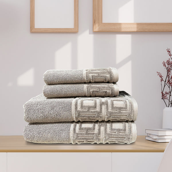 4 Piece Towels Set with Sheared Border (Grey)