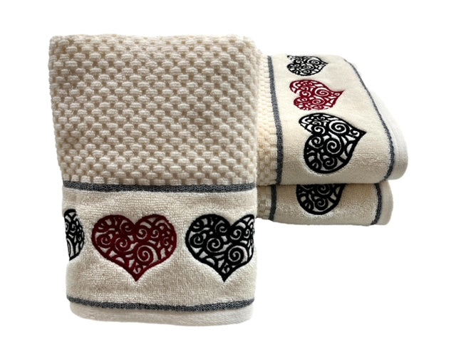 4 Piece Heart Embroidery Towel Set
