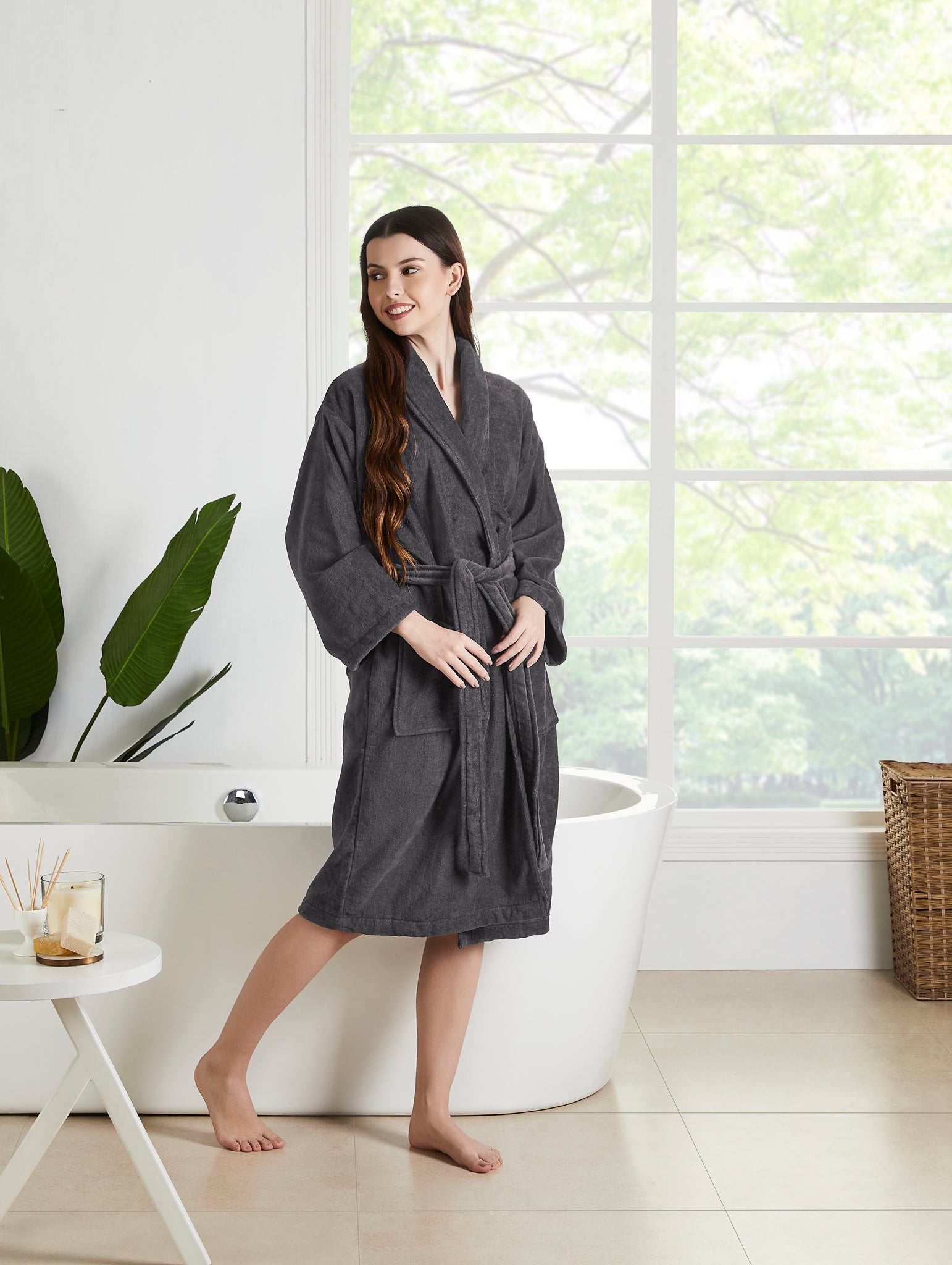 Plush Terry Cotton Unisex Bath Robe (Grey) – Senses by Riba
